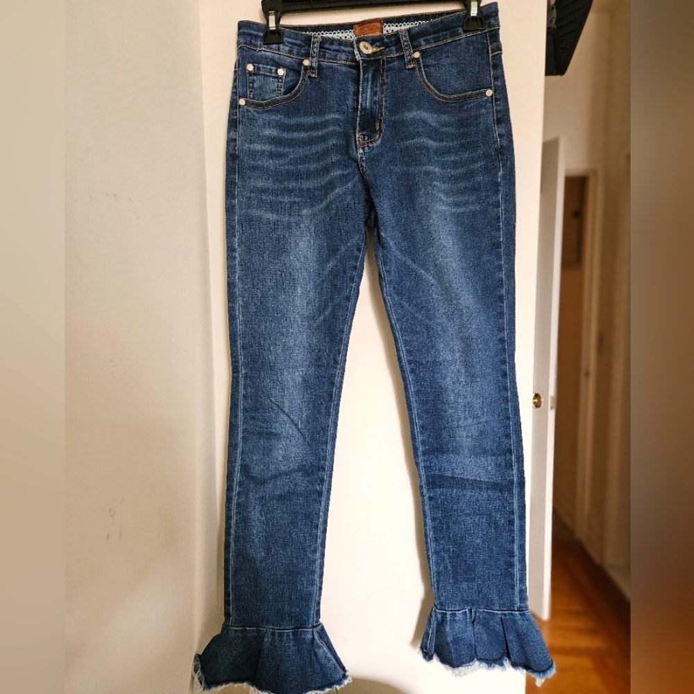 POL Ruffle Cuff Blue Jeans, M